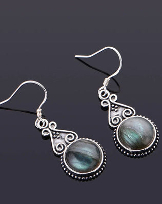 S925 Silver Drop Earring 10MM Labradorite Multicolor Pendant Earrings Engagement Wedding Women Fine Jewelry