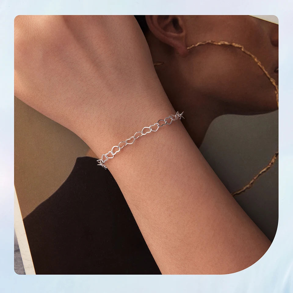 BAMOER 925 Sterling Silver Pretty Heart Link Bracelet