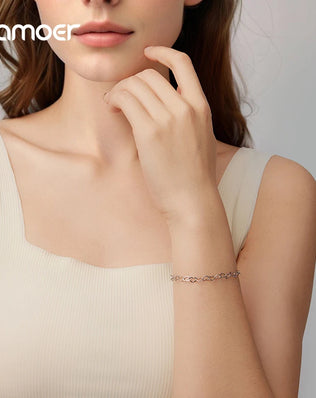 BAMOER 925 Sterling Silver Pretty Heart Link Bracelet
