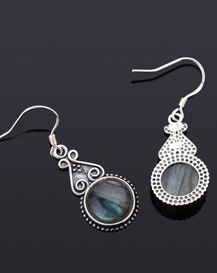 S925 Silver Drop Earring 10MM Labradorite Multicolor Pendant Earrings Engagement Wedding Women Fine Jewelry