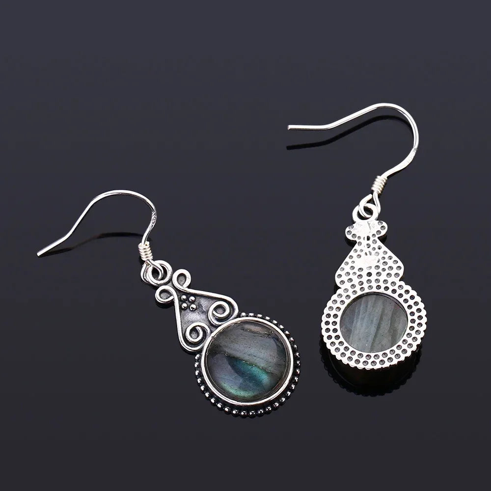 S925 Silver Drop Earring 10MM Labradorite Multicolor Pendant Earrings Engagement Wedding Women Fine Jewelry