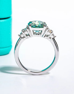 AnuJewel 3ct Round Cut Blue-Green Moissanite Solitaire Ring, Sterling Silver with 18K Gold Plating