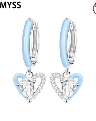 CYMYSS 2025 New 925 Sterling Silver Blue Heart Drop Earring Boutique Wedding Birthday Party Gift Jewellery Zircon Women Earrings