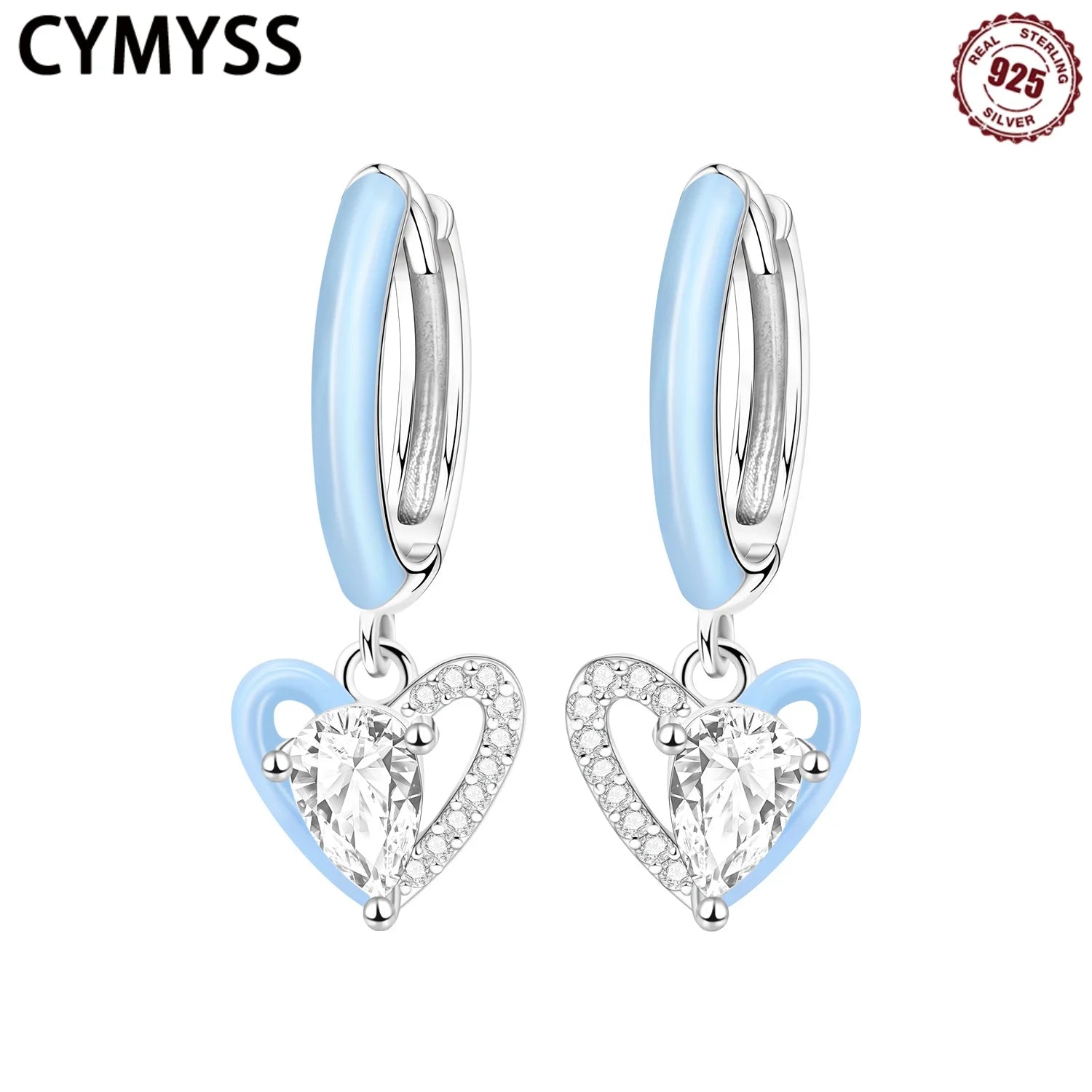 CYMYSS 2025 New 925 Sterling Silver Blue Heart Drop Earring Boutique Wedding Birthday Party Gift Jewellery Zircon Women Earrings