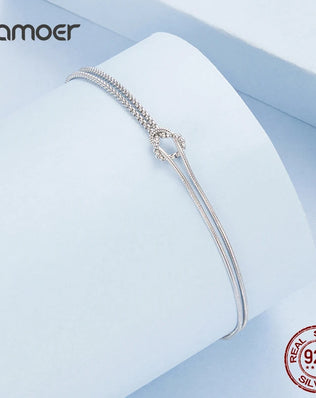 BAMOER 2 Sterling Silver Chains, Caught Together in a Lover's Knot