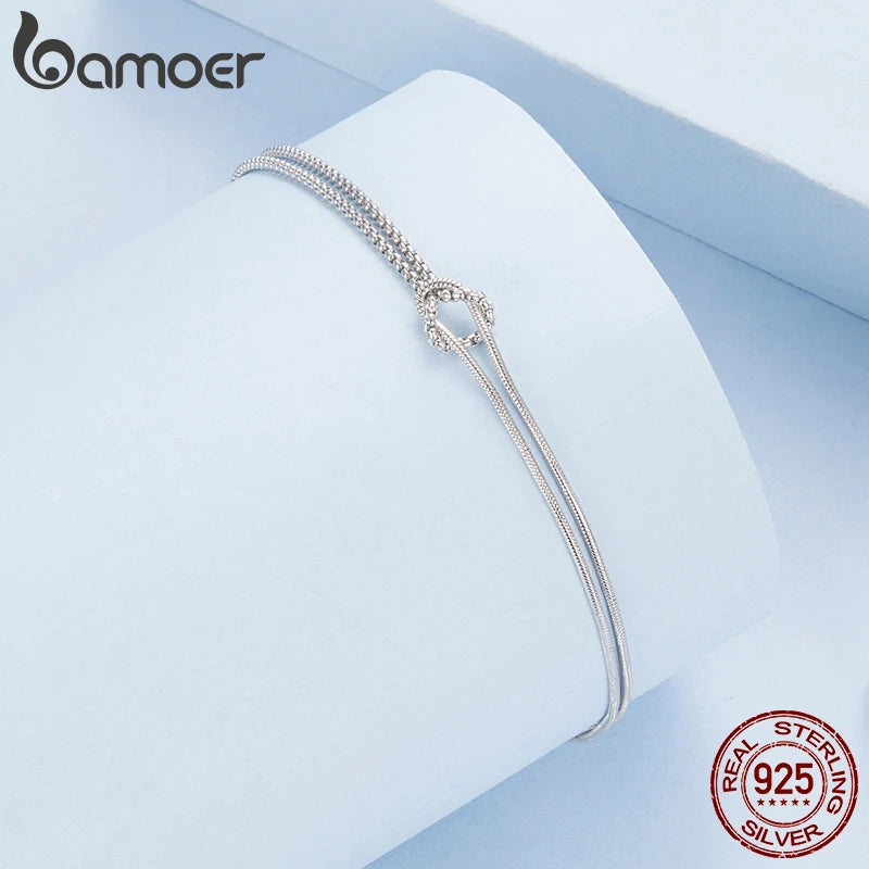 BAMOER 2 Sterling Silver Chains, Caught Together in a Lover's Knot