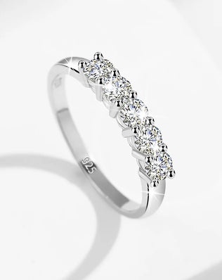 925 Sterling Silver, Gold Plated Ring, Adorned with 5 x 0.2ct Moissanite Diamonds
