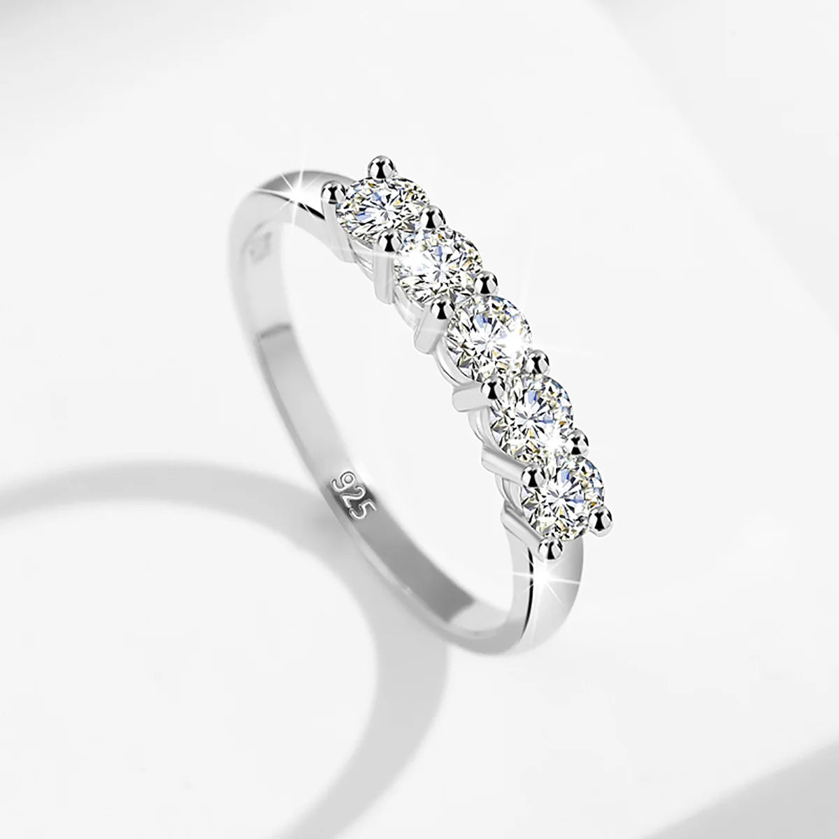 925 Sterling Silver, Gold Plated Ring, Adorned with 5 x 0.2ct Moissanite Diamonds