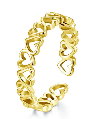 BAMOER 925 Sterling Silver Heart Ring, With or Without Gold Plating. Minimalist, Adjustable and Stackable