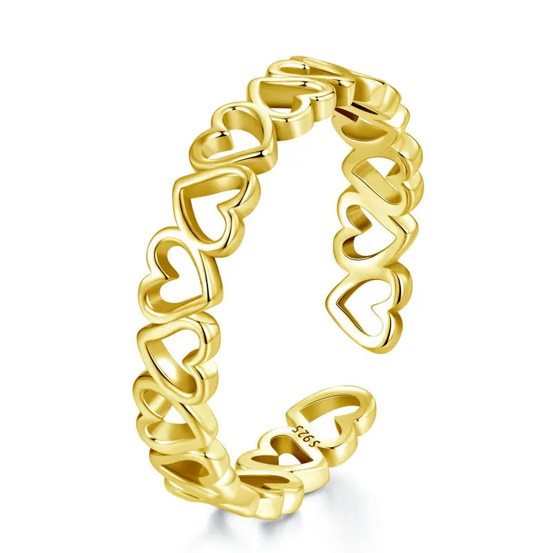 BAMOER 925 Sterling Silver Heart Ring, With or Without Gold Plating. Minimalist, Adjustable and Stackable