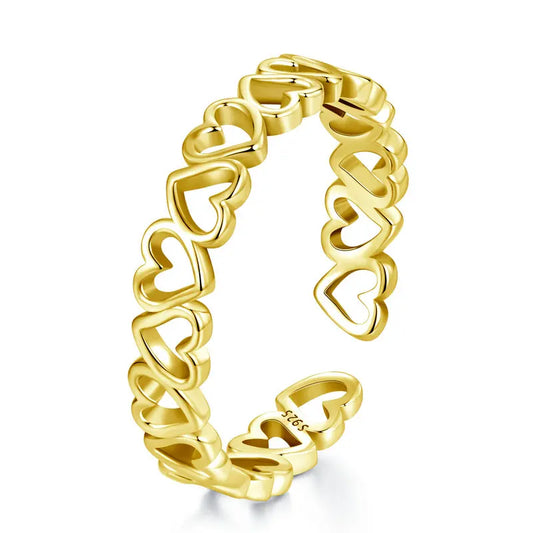 BAMOER 925 Sterling Silver Heart Ring, With or Without Gold Plating. Minimalist, Adjustable and Stackable