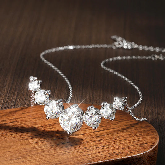 Stunning 925 Sterling Sliver Necklace, Plated With 18k White Gold, and set with 7 Sparkling Moissanite Diamonds totalling 1.7ct