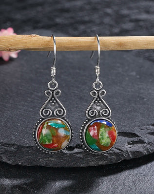 S925 Silver Drop Earring 10MM Labradorite Multicolor Pendant Earrings Engagement Wedding Women Fine Jewelry