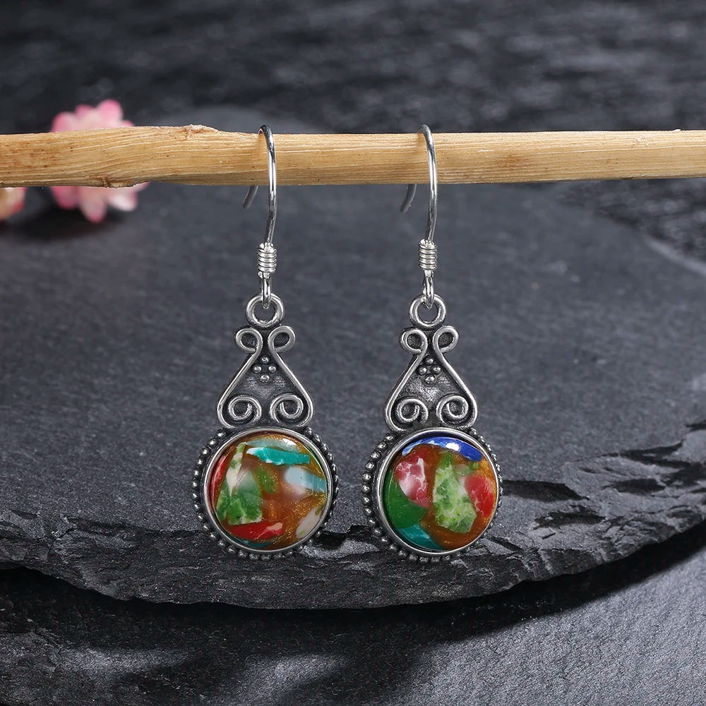 S925 Silver Drop Earring 10MM Labradorite Multicolor Pendant Earrings Engagement Wedding Women Fine Jewelry