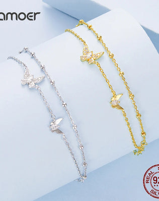 BAMOER Delicate 2 Strand Butterfly Bracelet, 925 Sterling Silver, Plated