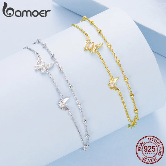 BAMOER Delicate 2 Strand Butterfly Bracelet, 925 Sterling Silver, Plated