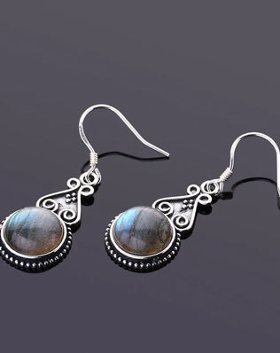 S925 Silver Drop Earring 10MM Labradorite Multicolor Pendant Earrings Engagement Wedding Women Fine Jewelry
