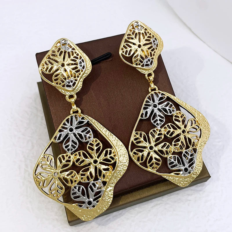 Big Drop Earrings For Women Plant Leaf Shape Dubai Fashion Jewelry Wedding Party Gift Trending