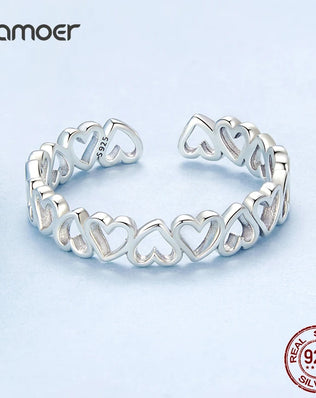 BAMOER 925 Sterling Silver Heart Ring, With or Without Gold Plating. Minimalist, Adjustable and Stackable