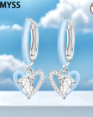 CYMYSS 2025 New 925 Sterling Silver Blue Heart Drop Earring Boutique Wedding Birthday Party Gift Jewellery Zircon Women Earrings