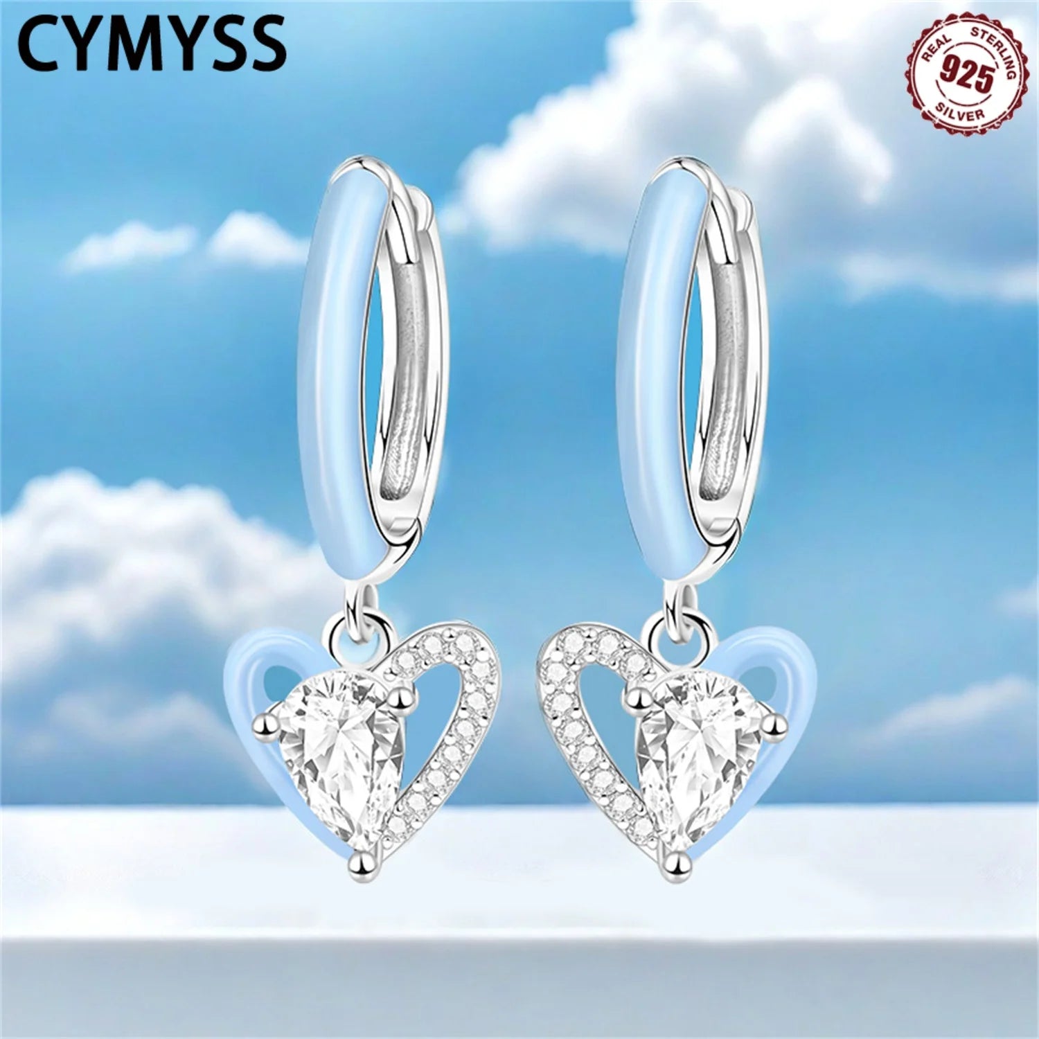 CYMYSS 2025 New 925 Sterling Silver Blue Heart Drop Earring Boutique Wedding Birthday Party Gift Jewellery Zircon Women Earrings