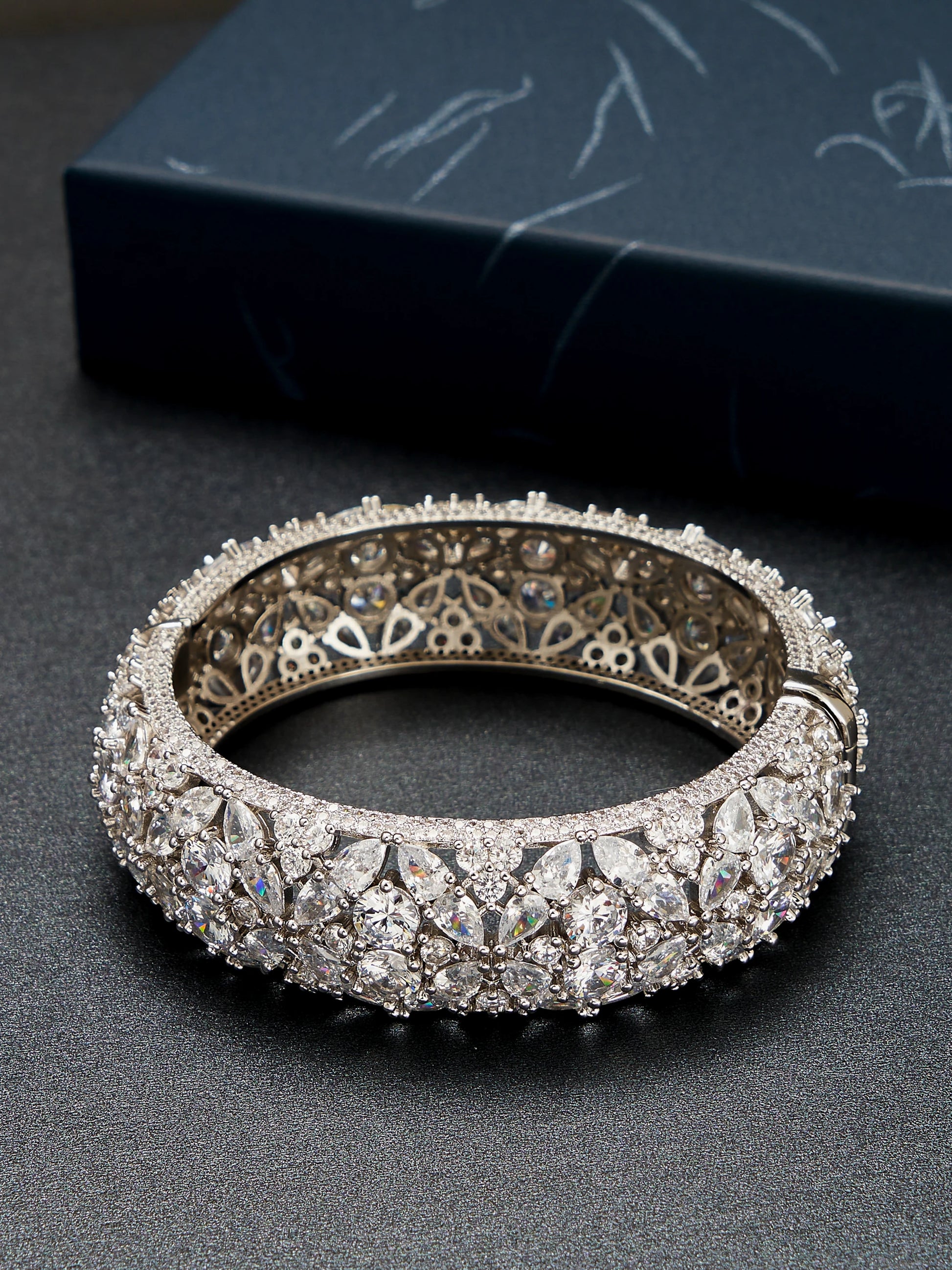 African Style Hinged Dress Bangle, Gold Filled and Adorned with Shiny Zircon Stones,