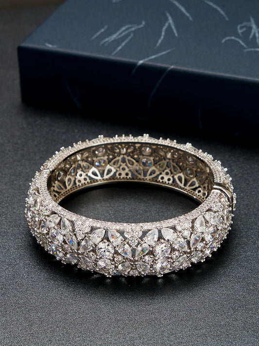 African Style Hinged Dress Bangle, Gold Filled and Adorned with Shiny Zircon Stones,