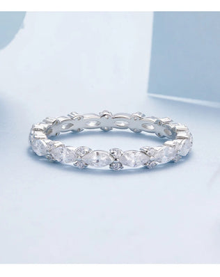 BAMOER Full Eternity Band, 925 Sterling Silver Stacking Ring With Oval Pave Cubic Zircon