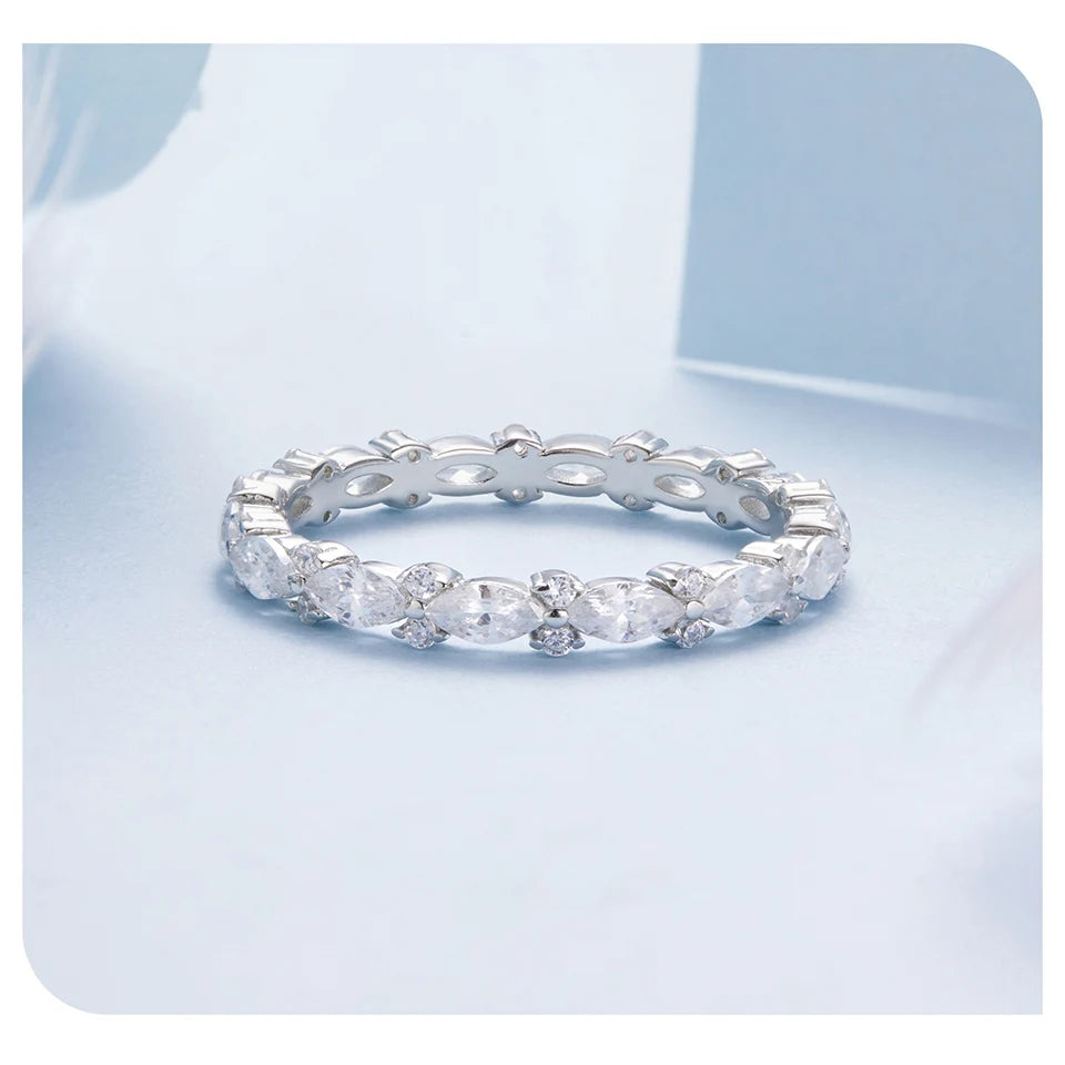 BAMOER Full Eternity Band, 925 Sterling Silver Stacking Ring With Oval Pave Cubic Zircon