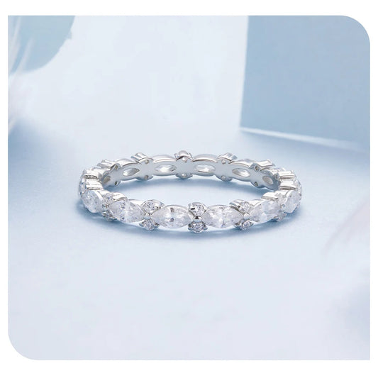 BAMOER Full Eternity Band, 925 Sterling Silver Stacking Ring With Oval Pave Cubic Zircon