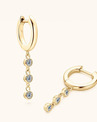 Elegant, Round Cut Moissanite Drop Earrings. 925 Sterling Silver, Plated with 18k Yellow or White Gold