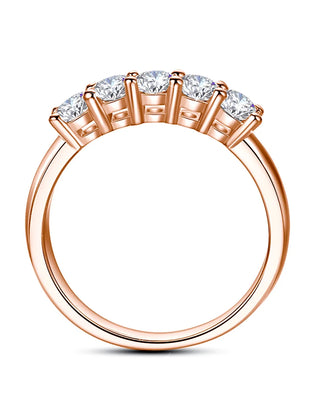 925 Sterling Silver, Gold Plated Ring, Adorned with 5 x 0.2ct Moissanite Diamonds