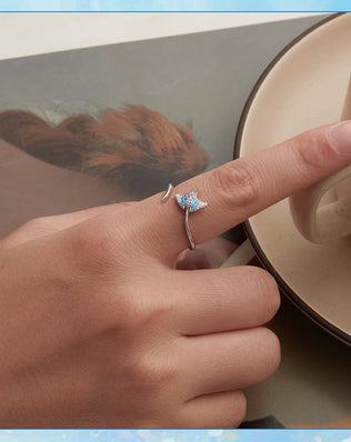 BAMOER 925 Sterling Silver Stacking Ring, With Manta Ray in CZs, Adjustable, Open Ring