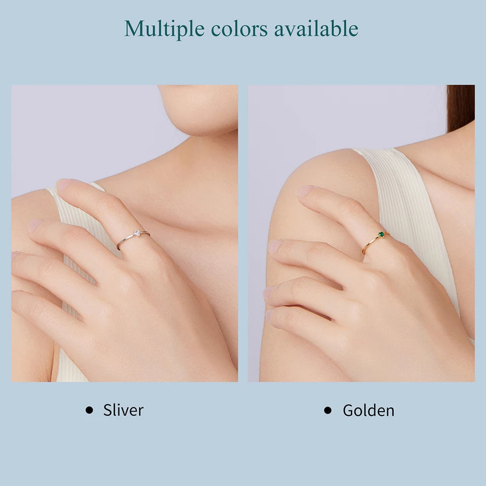 BAMOER Solid 925 Sterling Silver Mini Heart Ring, Gold Plated, With Pavé CZ, 2 Styles