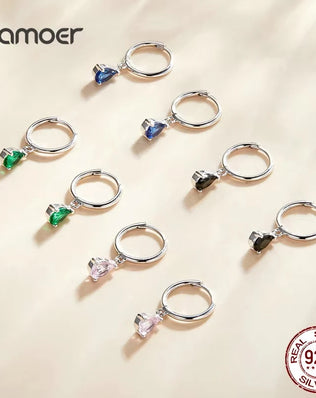BAMOER Silver ISHWAR Green Water Drop Earrings 925 Sterling Silver 4 Colors Drop Shape Earring for Women Statement  Jewelry