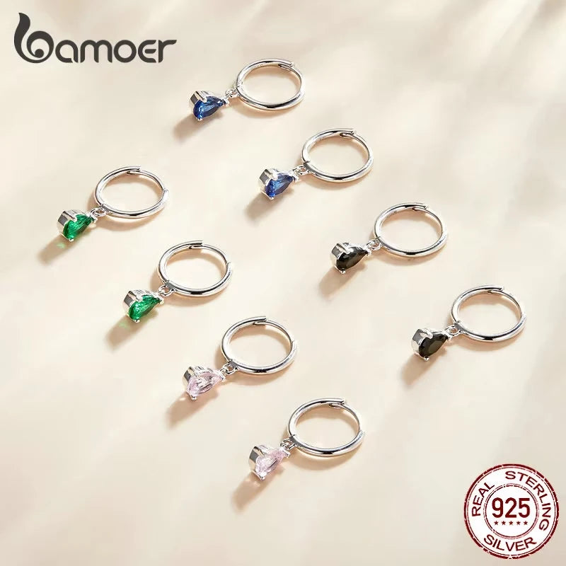 BAMOER Silver ISHWAR Green Water Drop Earrings 925 Sterling Silver 4 Colors Drop Shape Earring for Women Statement  Jewelry