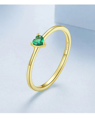 BAMOER Solid 925 Sterling Silver Mini Heart Ring, Gold Plated, With Pavé CZ, 2 Styles