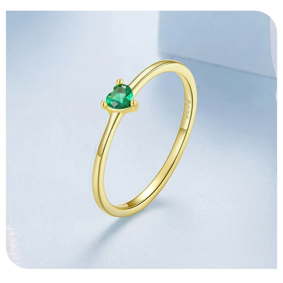 BAMOER Solid 925 Sterling Silver Mini Heart Ring, Gold Plated, With Pavé CZ, 2 Styles