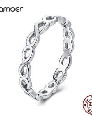 BAMOER 925 Sterling Silver Infinity Symbol Promise Band, Forever Love Knot Ring