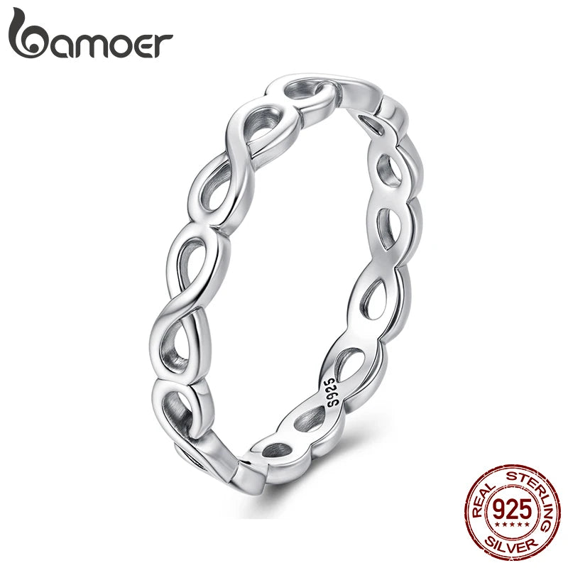 BAMOER 925 Sterling Silver Infinity Symbol Promise Band, Forever Love Knot Ring