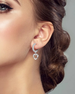 Pretty 925 Sterling Silver Drop Earrings, with Hearts