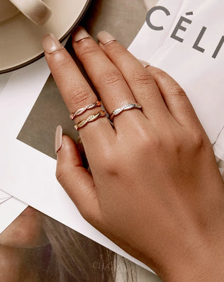 BAMOER 925 Sterling Silver Twisted Half Eternity Ring, Set with Tiny Zircons