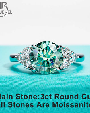 AnuJewel 3ct Round Cut Blue-Green Moissanite Solitaire Ring, Sterling Silver with 18K Gold Plating
