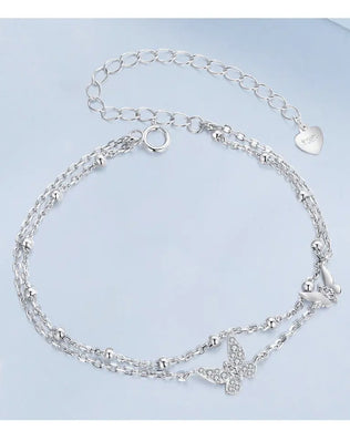 BAMOER Delicate 2 Strand Butterfly Bracelet, 925 Sterling Silver, Plated