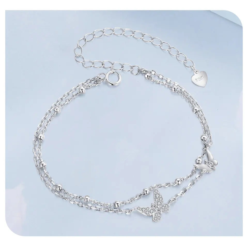 BAMOER Delicate 2 Strand Butterfly Bracelet, 925 Sterling Silver, Plated