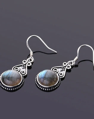 S925 Silver Drop Earring 10MM Labradorite Multicolor Pendant Earrings Engagement Wedding Women Fine Jewelry