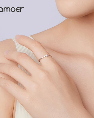 BAMOER Solid 925 Sterling Silver Mini Heart Ring, Gold Plated, With Pavé CZ, 2 Styles