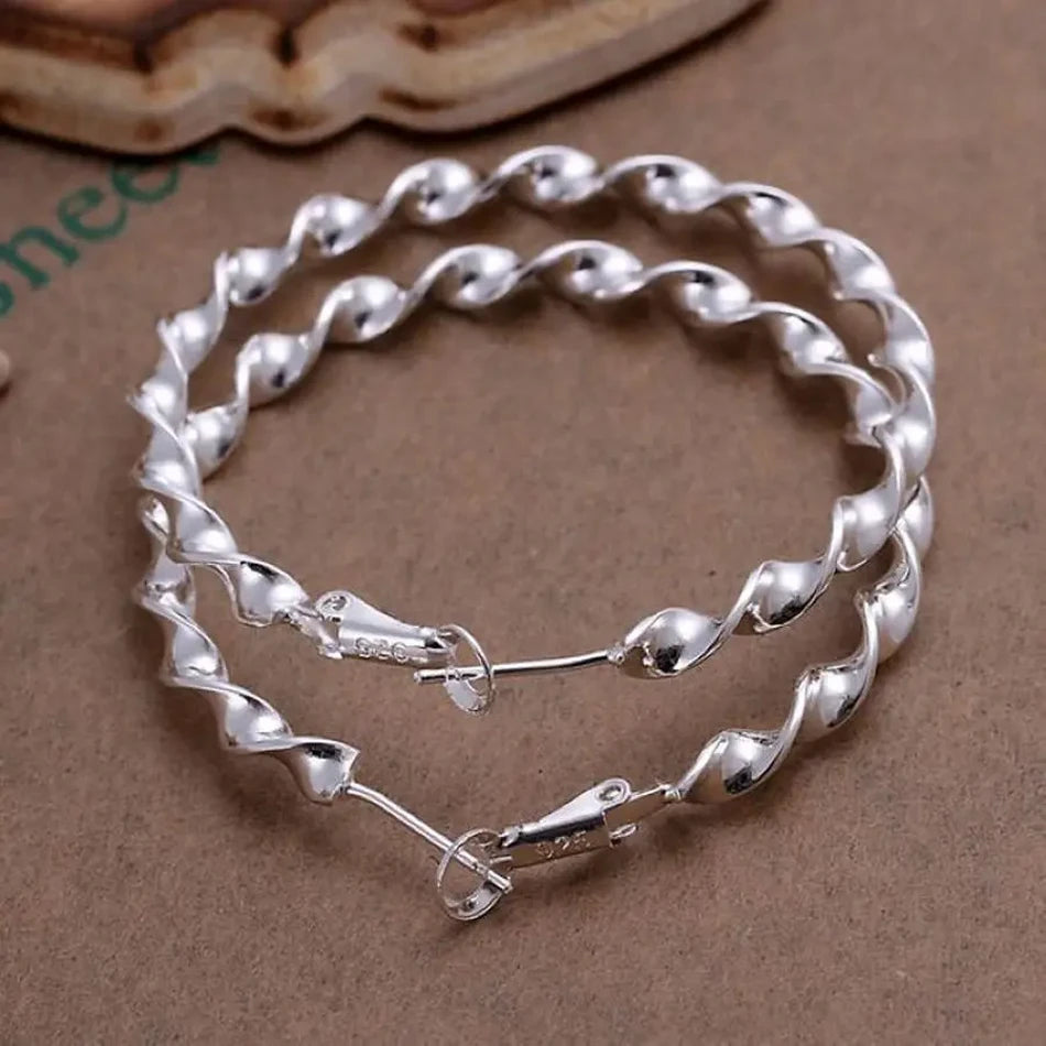 925 Sterling Silver Hoop Earrings High Quality Big Circle Round Fashion Women Party Jewelry Nice Wedding 4.5CM