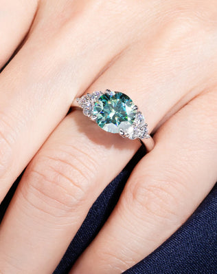 AnuJewel 3ct Round Cut Blue-Green Moissanite Solitaire Ring, Sterling Silver with 18K Gold Plating