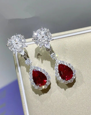 925 Silver Red Cubic Zirconia Hanging Earrings for Women Gorgeous Ear Accessories Wedding Party Aesthetic Earrings New Jewelry